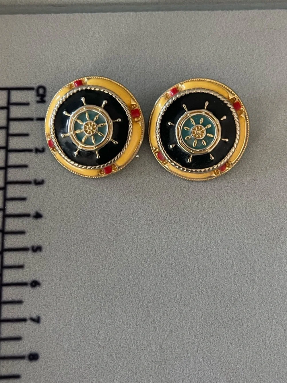 Nautical Wheel Enamel Clip-On Earrings
